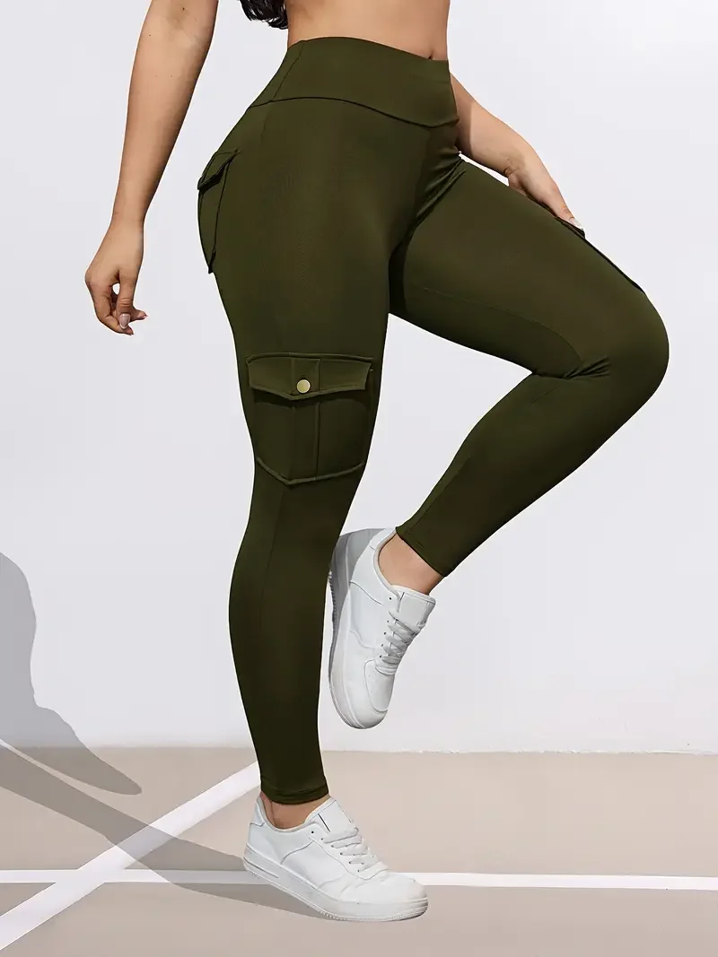 Damskie legginsy sportowe push-up z kieszeniami, elastyczne Zielony
