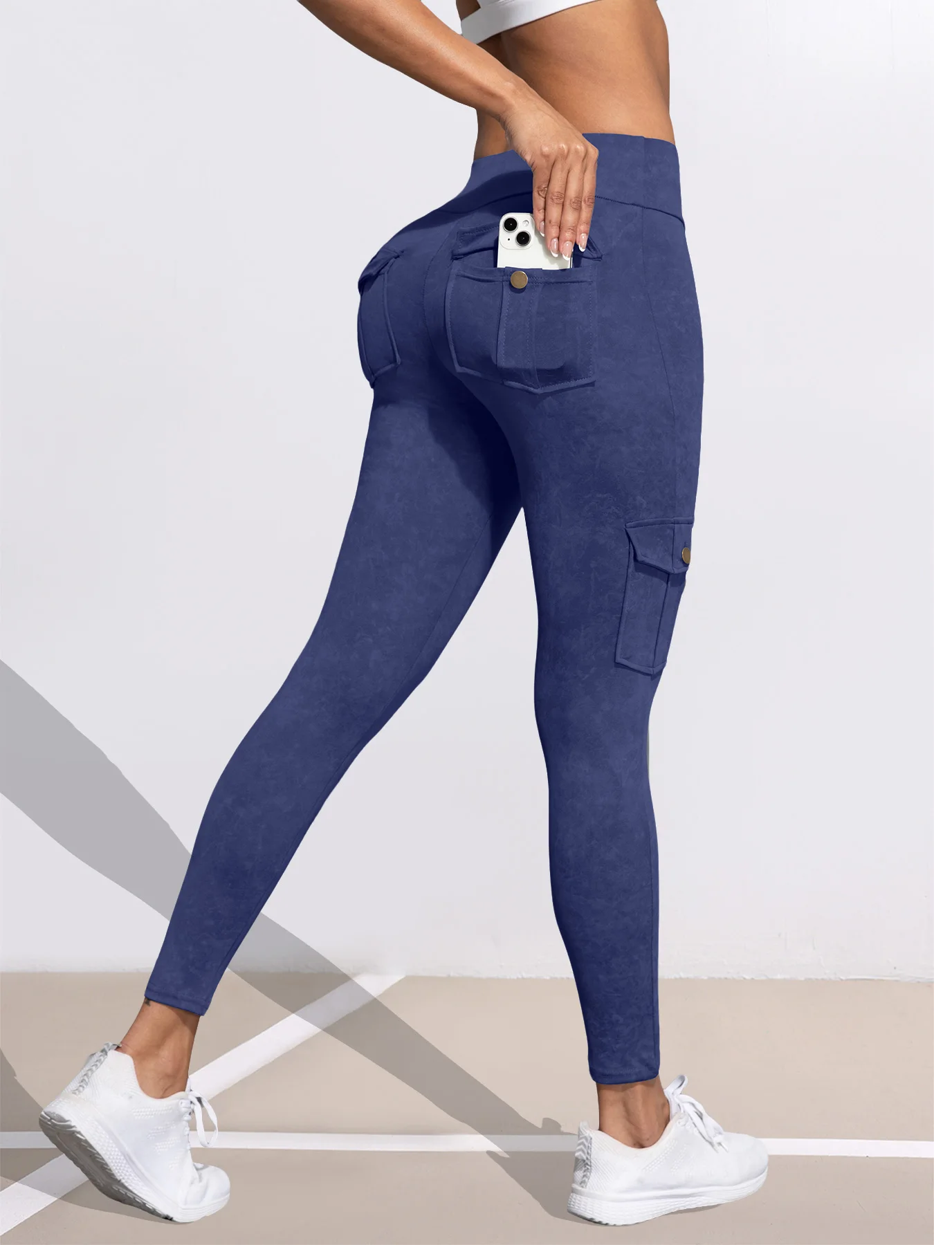 Damskie legginsy sportowe push-up z kieszeniami, elastyczne Granatowy