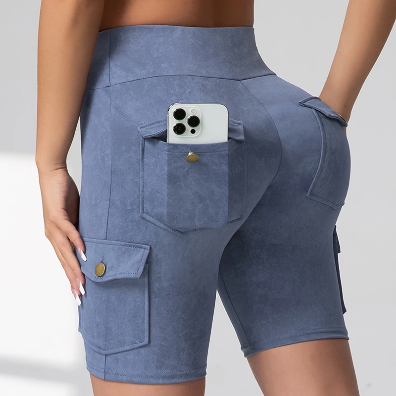 Damskie legginsy sportowe push-up z kieszeniami, elastyczne Niebieski