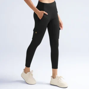 Damskie legginsy sportowe push-up z kieszeniami, elastyczne Czarny