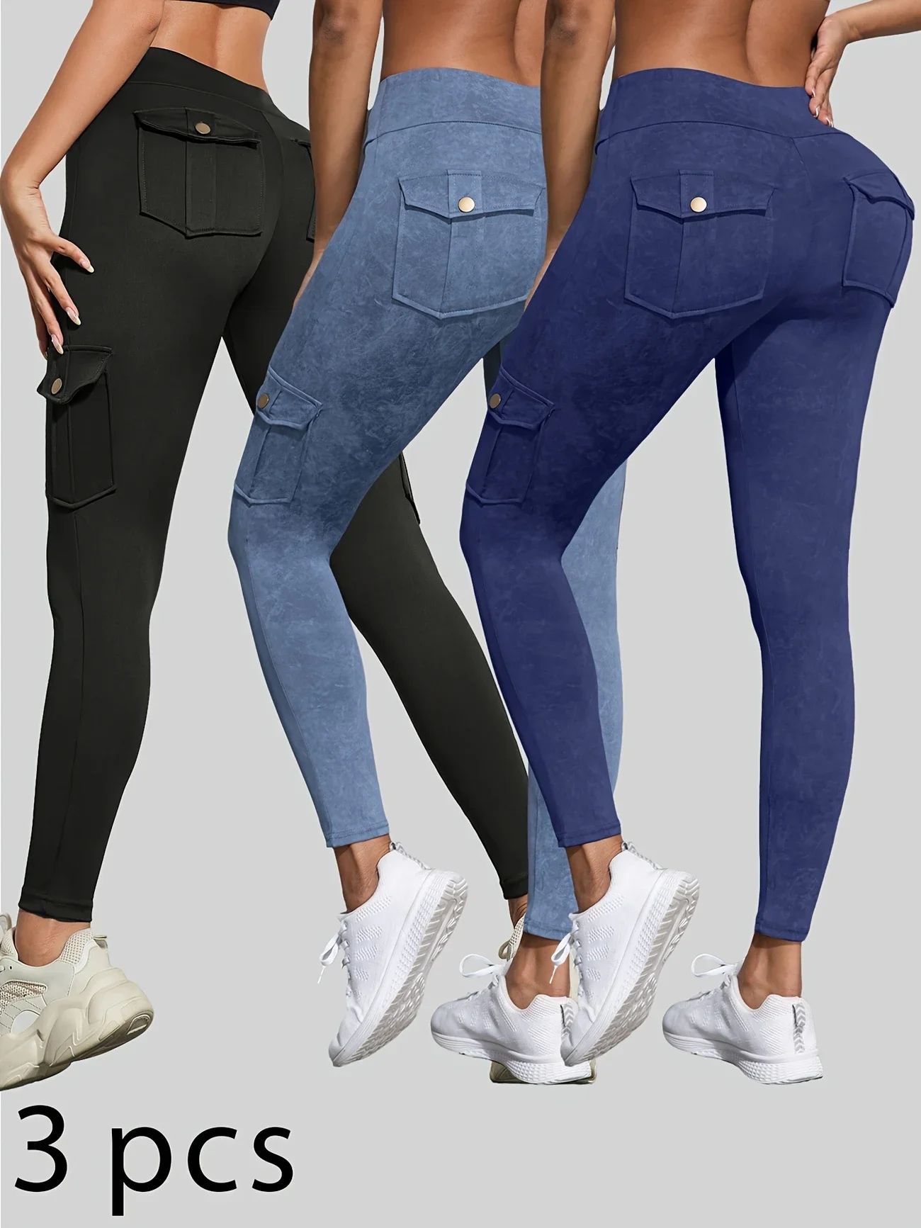 Damskie legginsy sportowe push-up z kieszeniami, elastyczne Combo2