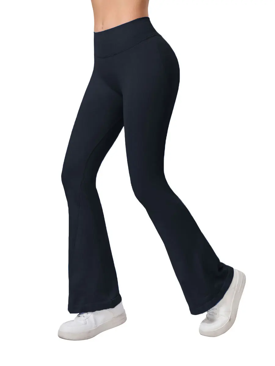 Damskie legginsy sportowe z rozkloszowaną nogawką, bezszwowe Czarny