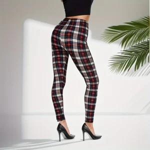 Damskie legginsy sportowe w kratę khaki Khaki