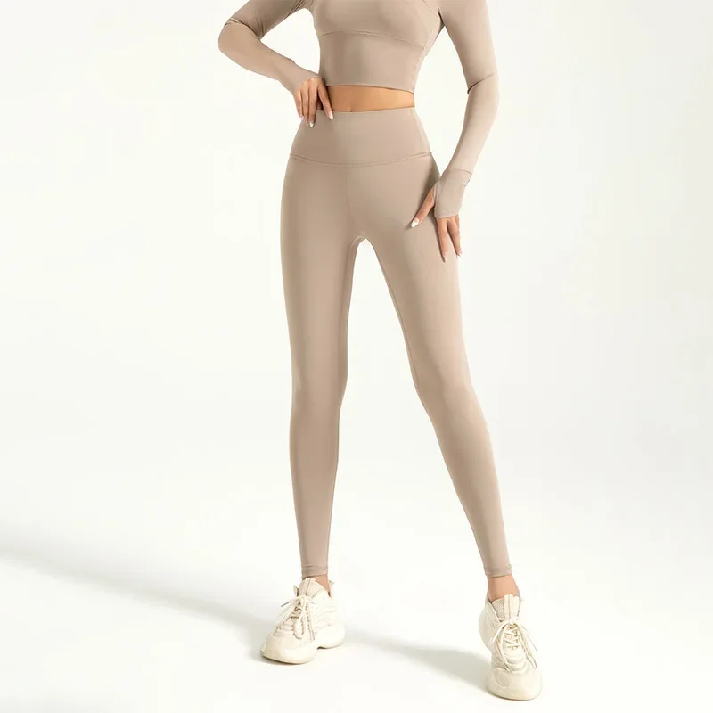 Damskie legginsy sportowe 7/8 z wysokim stanem Khaki
