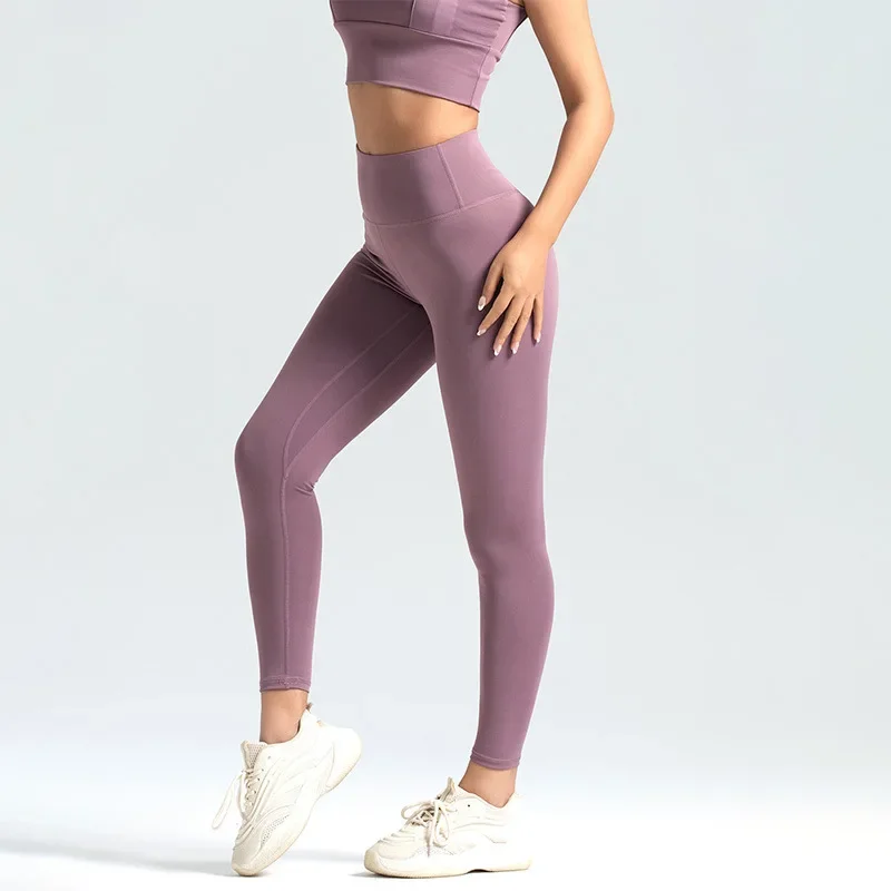 Damskie legginsy sportowe 7/8 z wysokim stanem Jagodowy