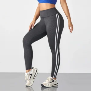 Damskie legginsy sportowe z lampasem, wysoki stan Czarny