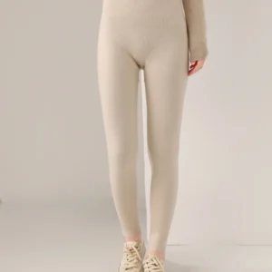 Damskie legginsy z wełny merino na zimę Beżowy