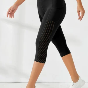 Damskie legginsy 7/8 z wysokim stanem i kieszeniami Czarny