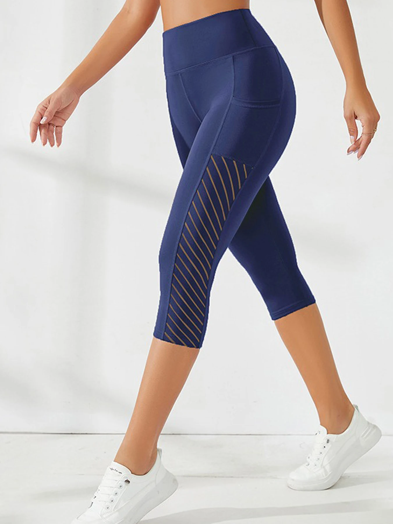 Damskie legginsy 7/8 z wysokim stanem i kieszeniami Navyblue