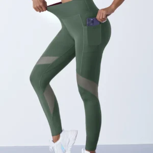 Damskie legginsy z siatki z wysokim stanem Armygreen