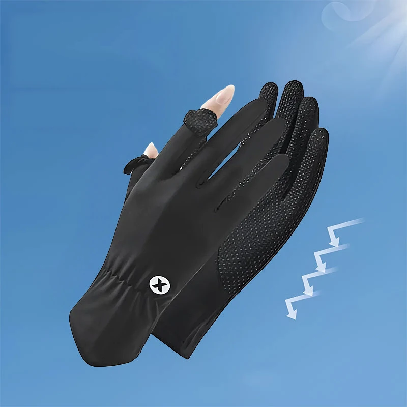 Damskie letnie rękawiczki UV cienkie – touchscreen do auta, zakupów i outdooru Czarny