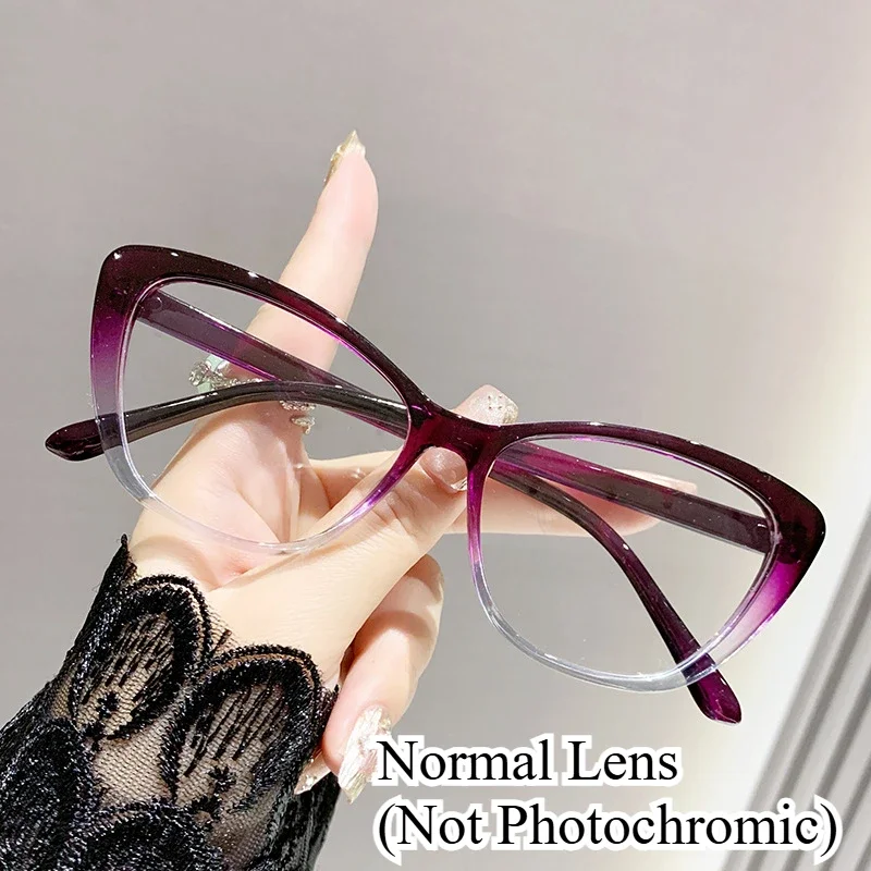 Damskie okulary korekcyjne fotochromowe kocie oko na minus Purple(normal)