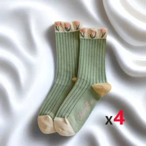 Damskie skarpetki w kwiaty 3D zestaw 4 par styl cottagecore Brązowy
