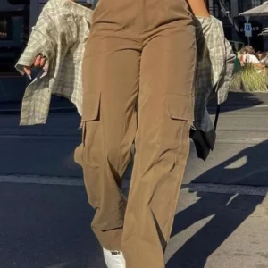 Damskie spodnie bojówki z wysokim stanem cargo Khaki