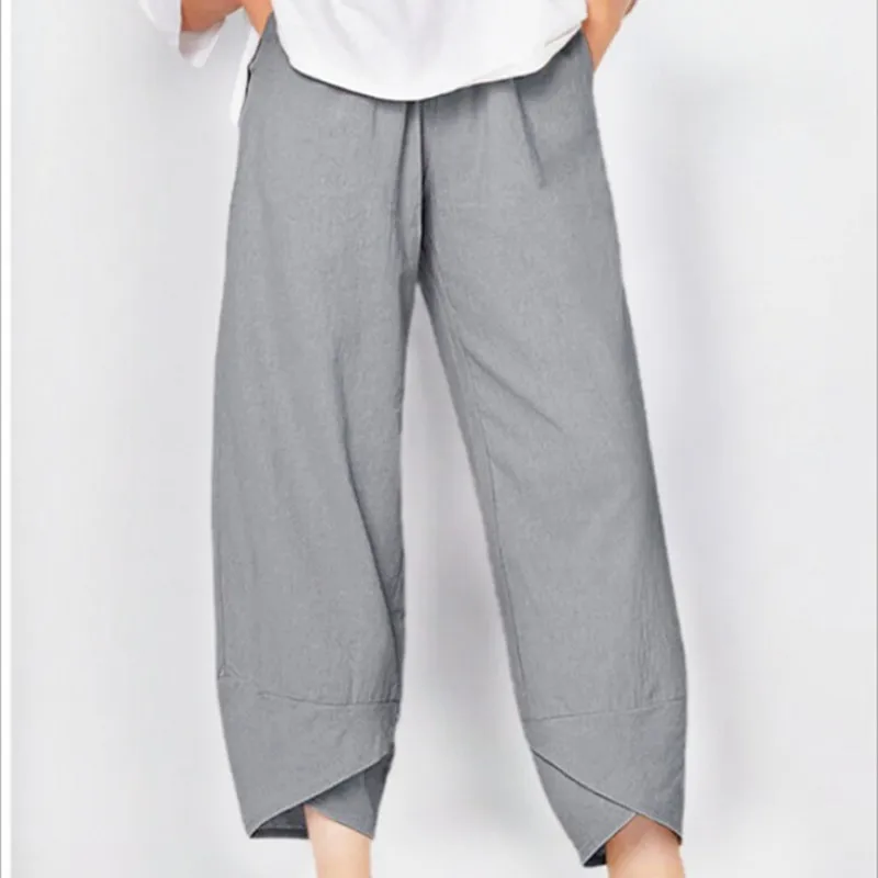 Damskie spodnie lniane z wysokim stanem i wzorem vintage Style 2