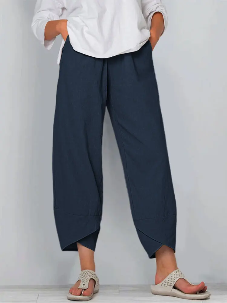 Damskie spodnie lniane z wysokim stanem i wzorem vintage Style 8