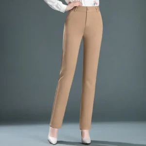 Damskie spodnie z wysokim stanem prosty krój plus size Camelowy