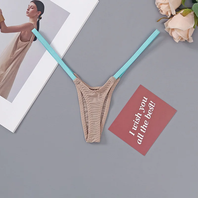 Damskie stringi T-back z cienkimi ramiączkami — niski stan Brązowy