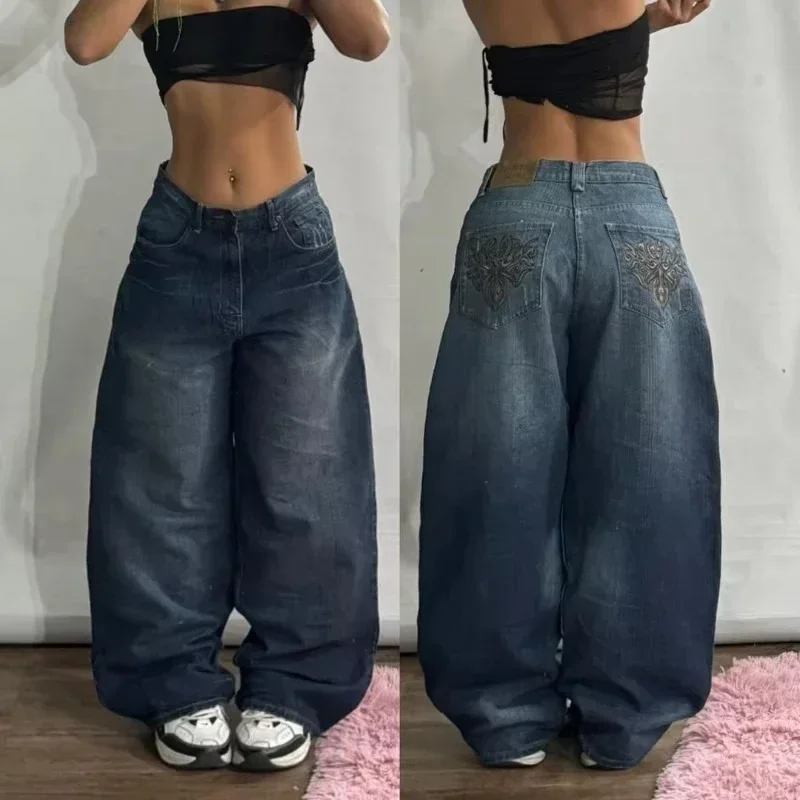 Damskie szerokie spodnie z motywem tygrysa Y2k Czarny
