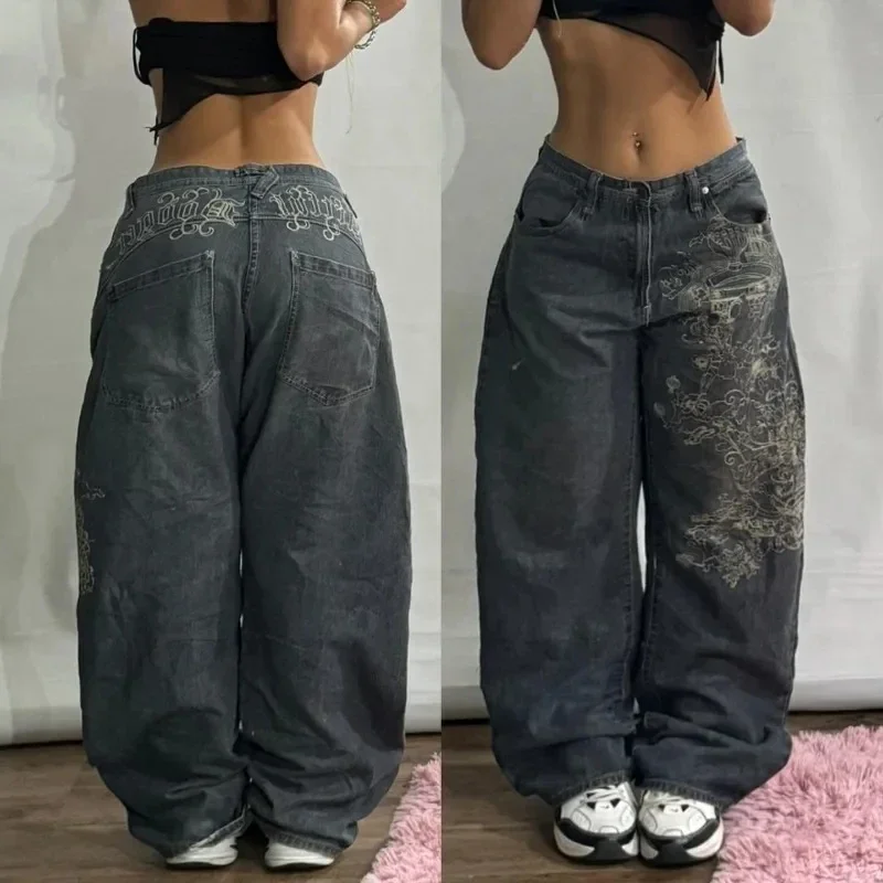 Damskie szerokie spodnie z motywem tygrysa Y2k Szary