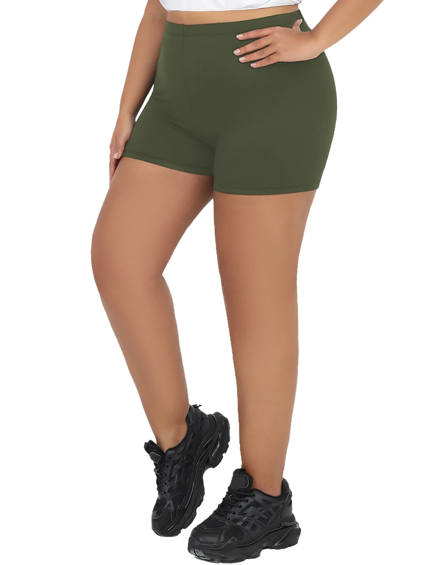 Damskie szorty rowerowe plus size do jogi i fitnessu Khaki