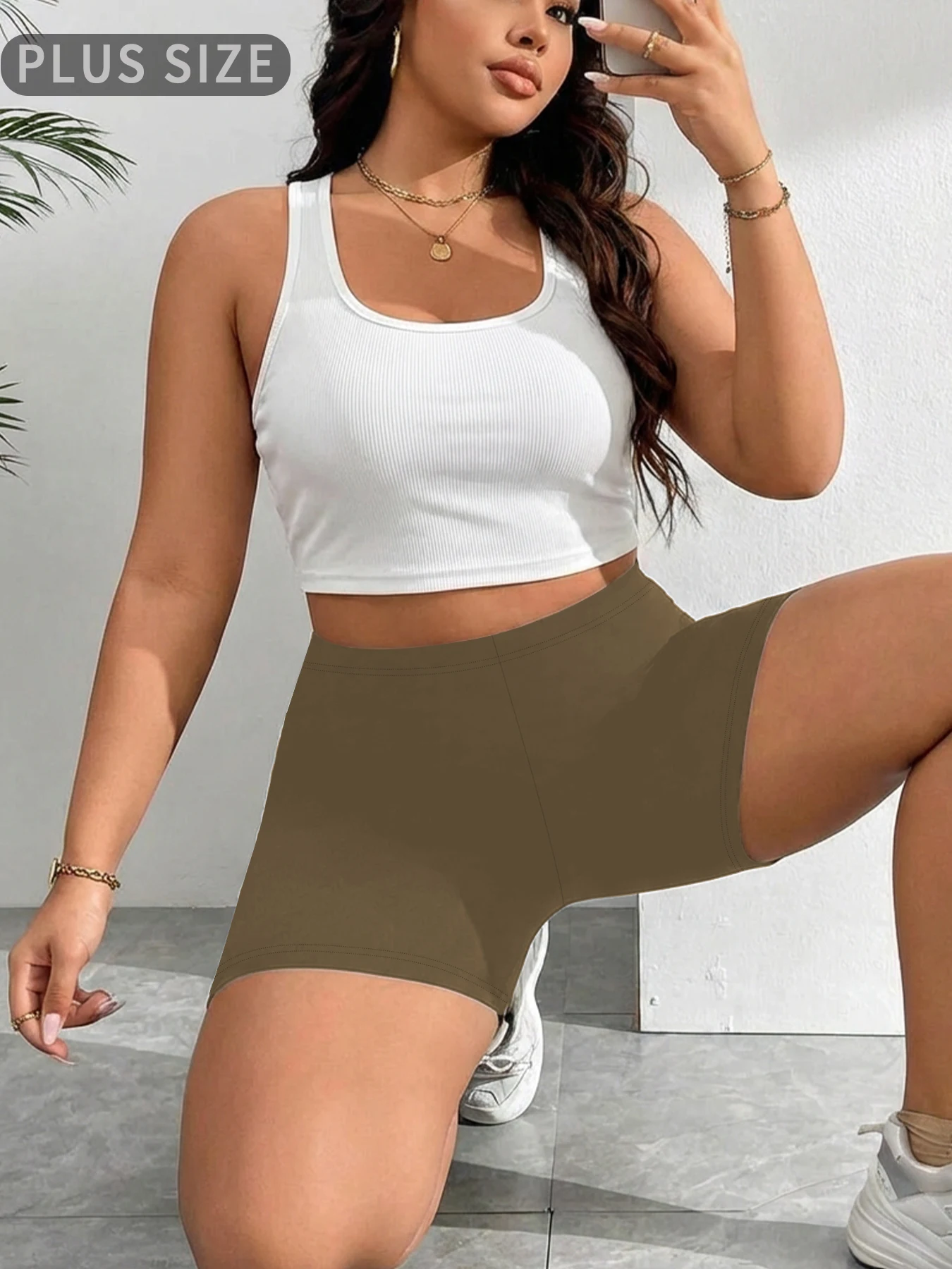 Damskie szorty rowerowe plus size do jogi i fitnessu Brązowy
