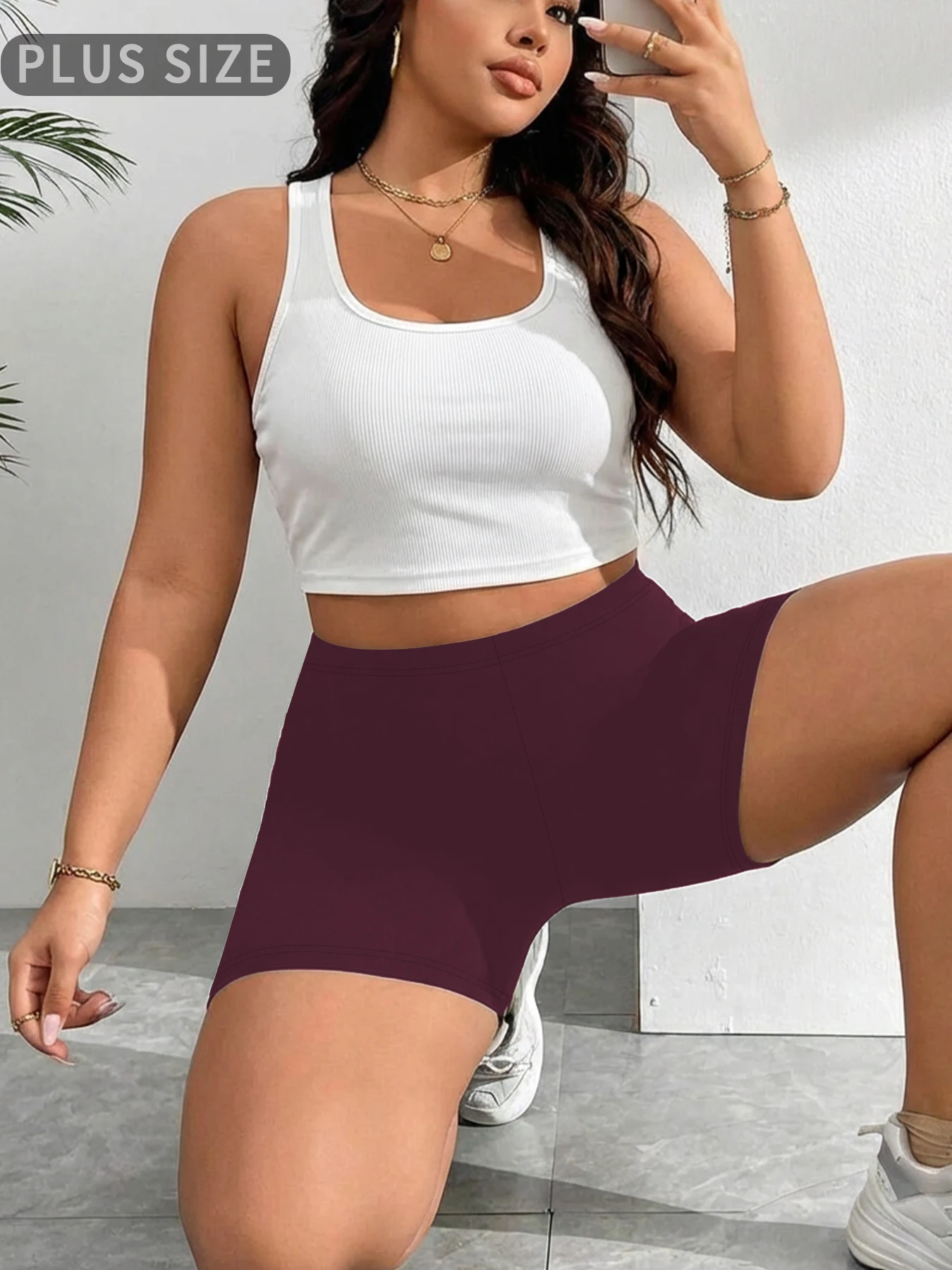 Damskie szorty rowerowe plus size do jogi i fitnessu Bordowy