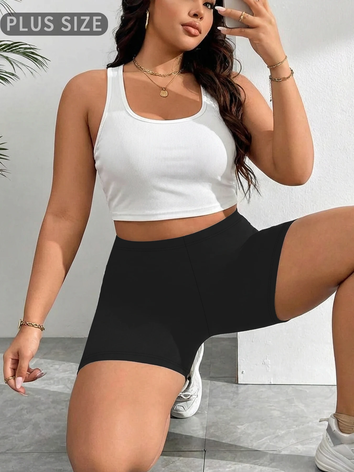 Damskie szorty rowerowe plus size do jogi i fitnessu Czarny