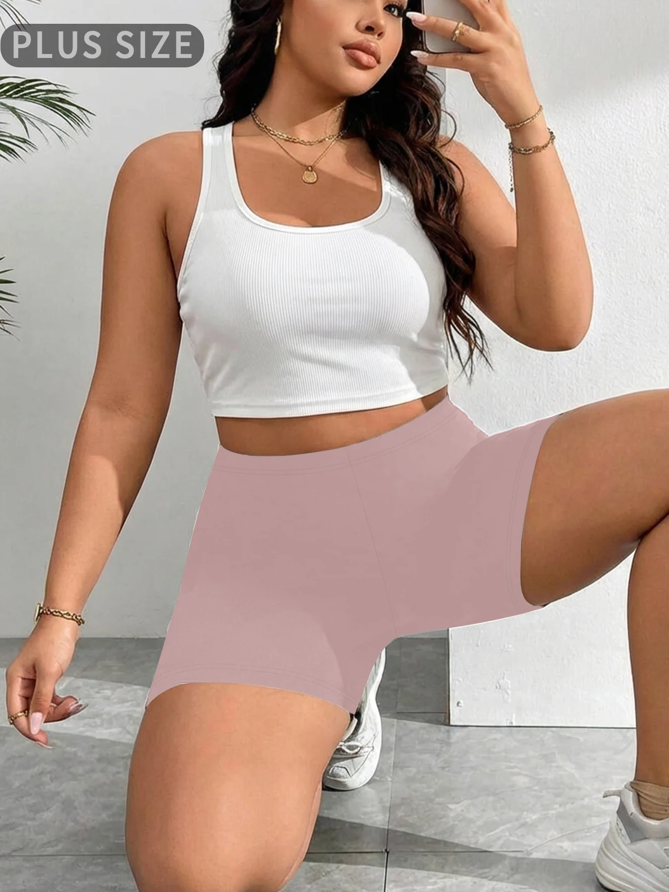 Damskie szorty rowerowe plus size do jogi i fitnessu Różowy
