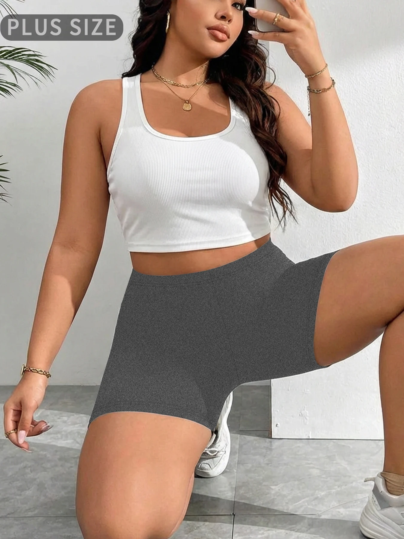 Damskie szorty rowerowe plus size do jogi i fitnessu Szary