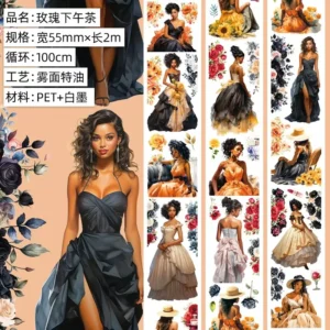 Dekoracyjna taśma PET do scrapbookingu — wzory kawa chleb dziewczyna 2 m Biały