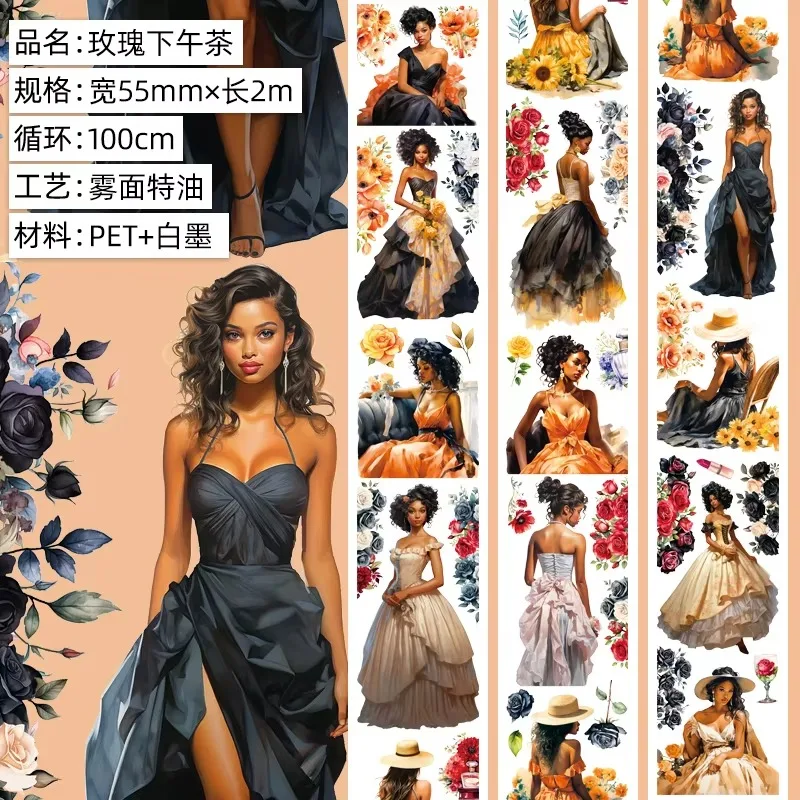 Dekoracyjna taśma PET do scrapbookingu — wzory kawa chleb dziewczyna 2 m Biały