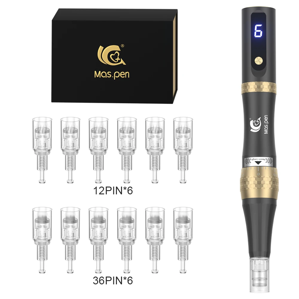 Dermapen S8 - bezprzewodowy derma pen z 12 wkładami Czarny