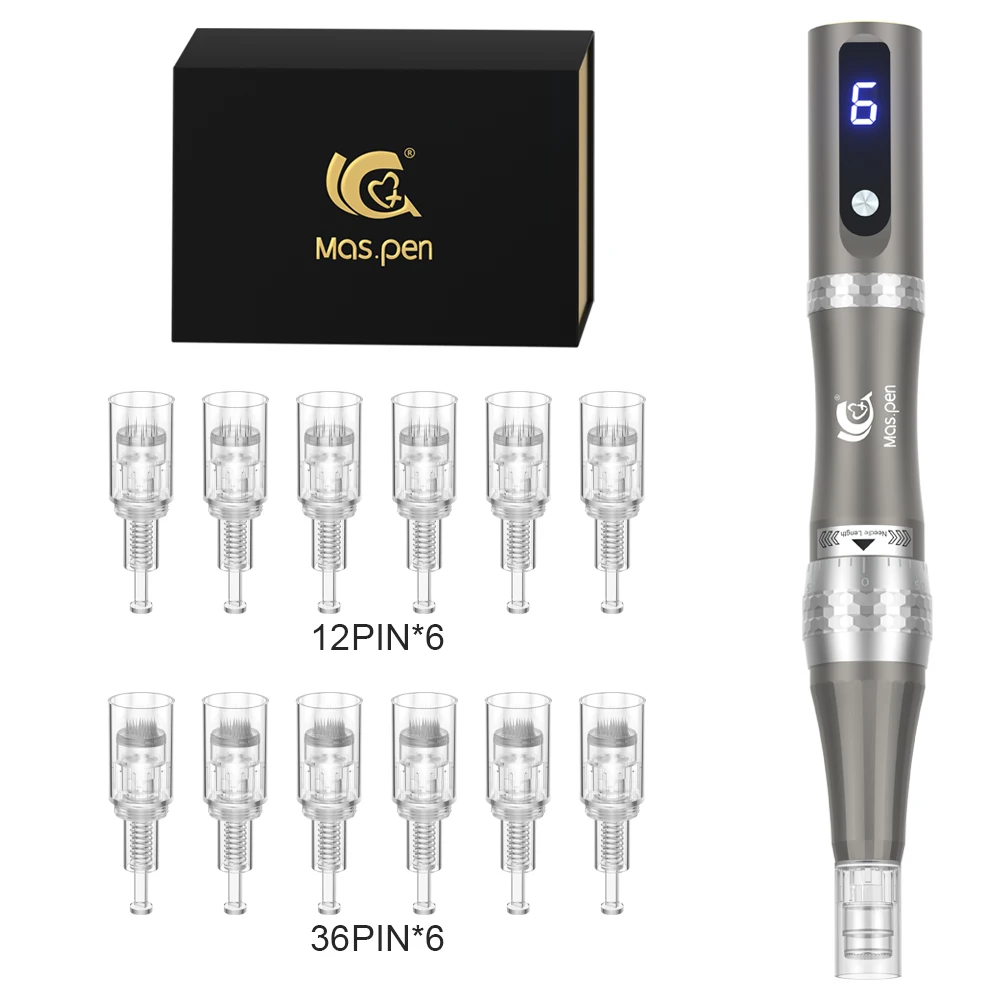 Dermapen S8 - bezprzewodowy derma pen z 12 wkładami Jasnoszary