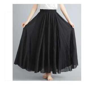 Długa plisowana spódnica maxi z lnu i bawełny w stylu boho Image color