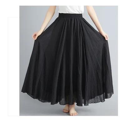Długa plisowana spódnica maxi z lnu i bawełny w stylu boho Image color