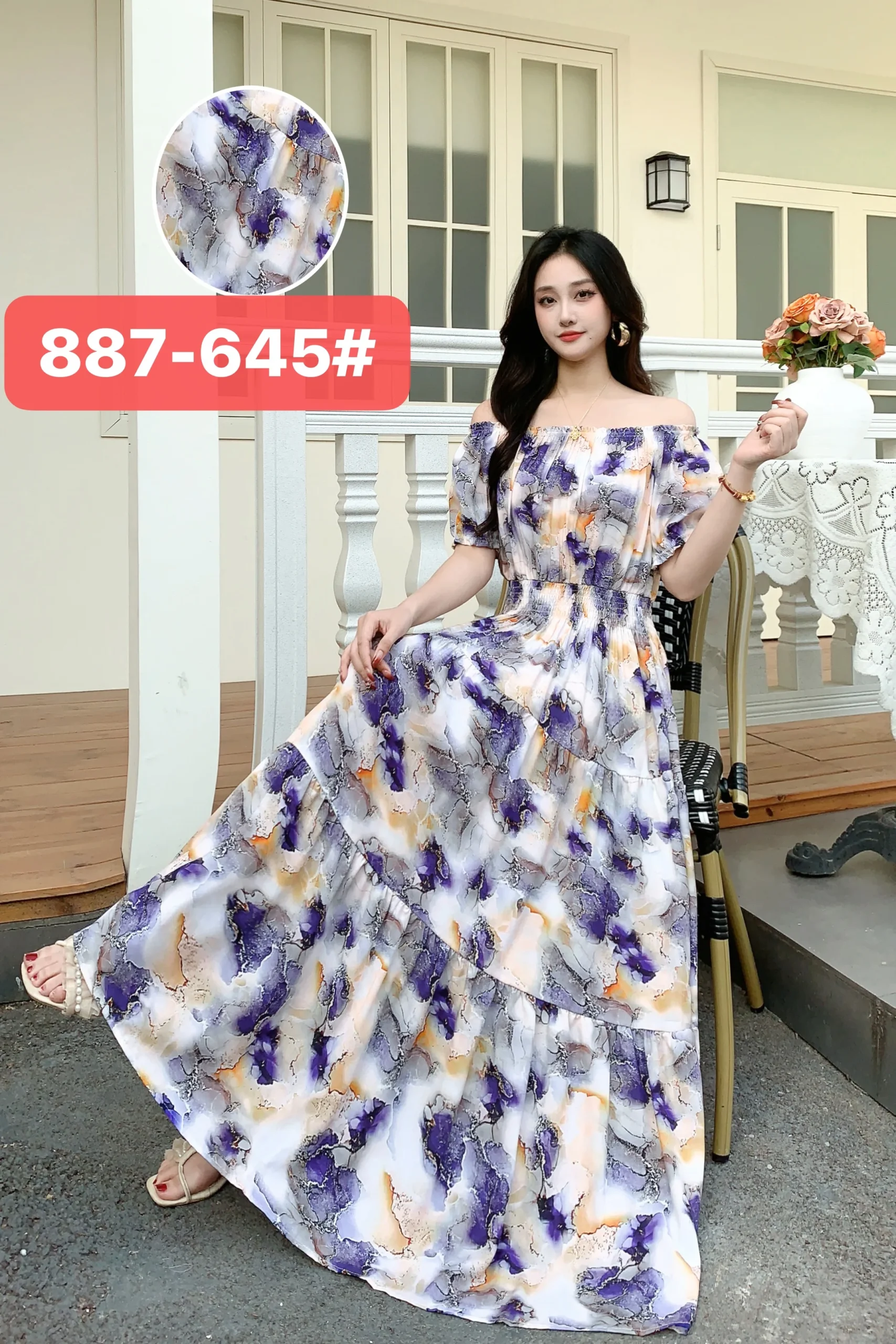Długa sukienka maxi boho w kwiaty – wakacyjna sukienka w stylu koreańskim Biały