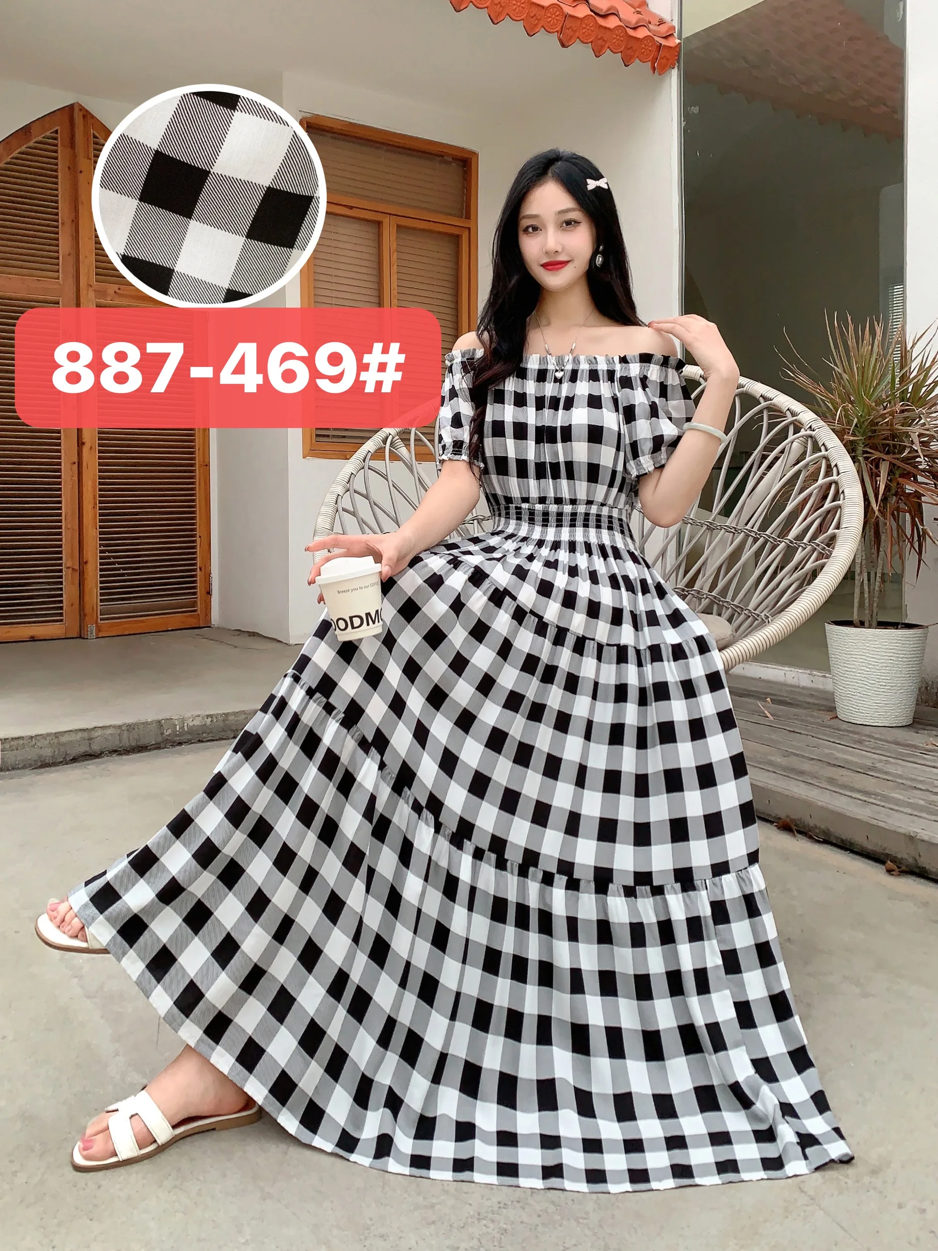 Długa sukienka maxi boho w kwiaty – wakacyjna sukienka w stylu koreańskim Ciemnoszary