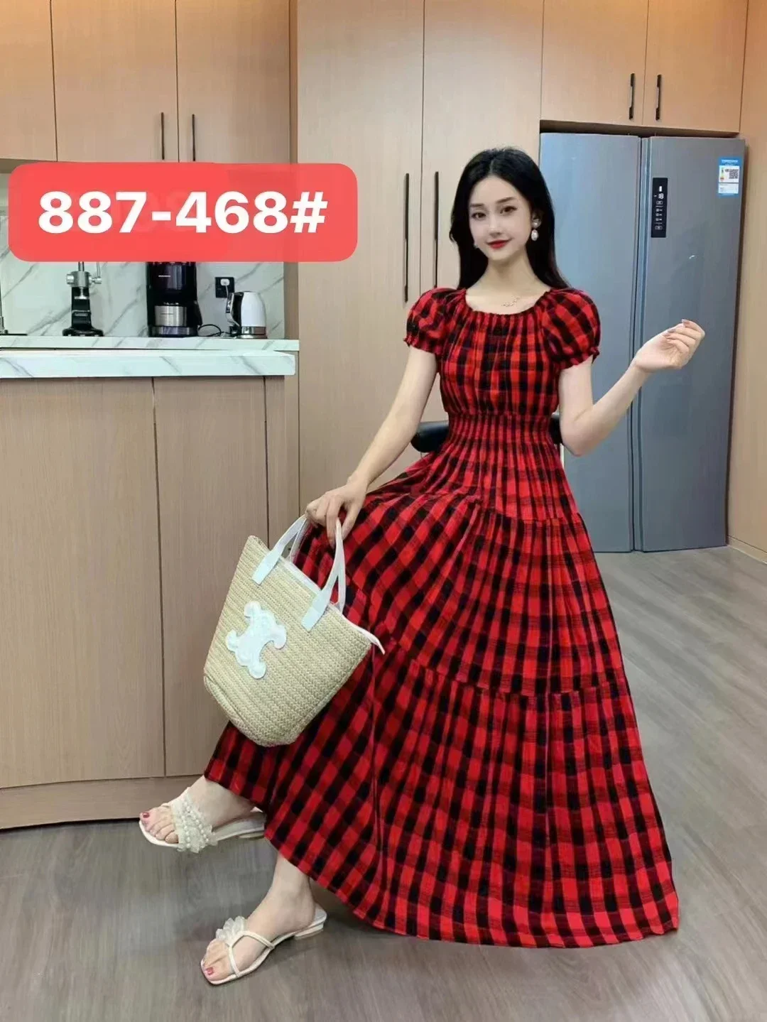 Długa sukienka maxi boho w kwiaty – wakacyjna sukienka w stylu koreańskim Czerwony