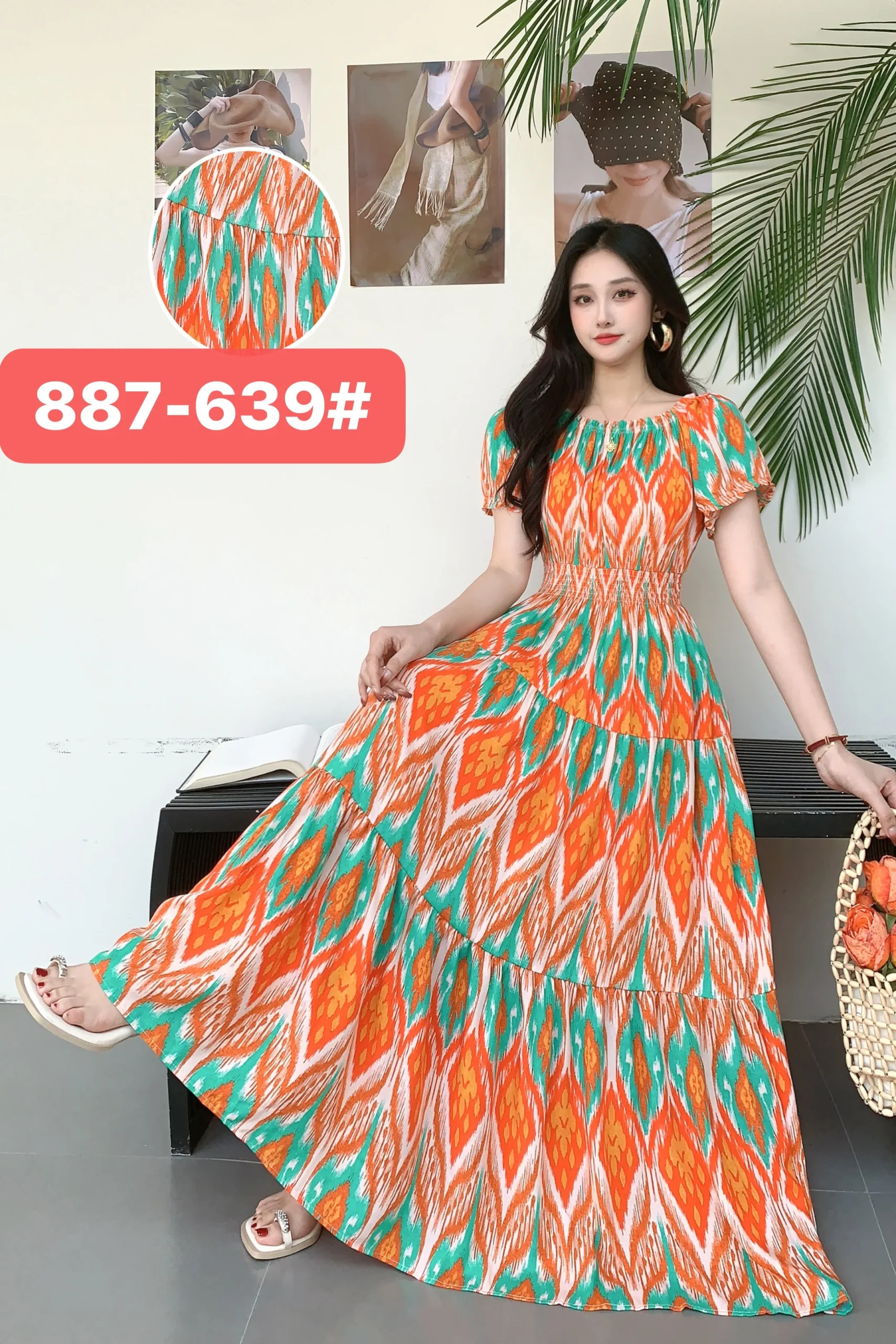 Długa sukienka maxi boho w kwiaty – wakacyjna sukienka w stylu koreańskim Różowy
