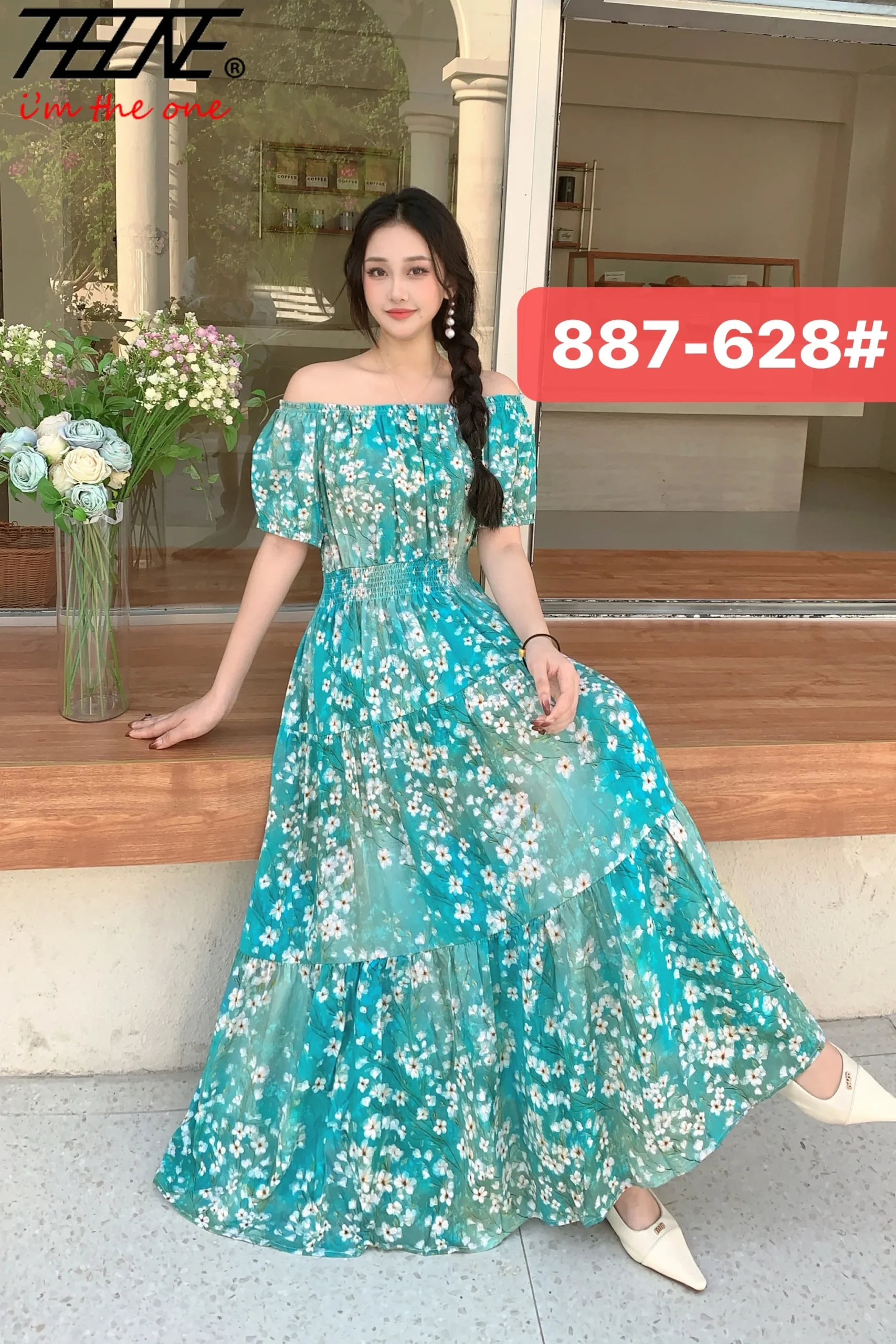 Długa sukienka maxi boho w kwiaty – wakacyjna sukienka w stylu koreańskim Zielony