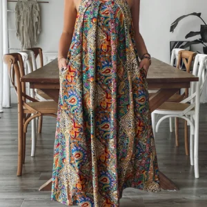Długa sukienka maxi w kwiaty boho plus size Wielo