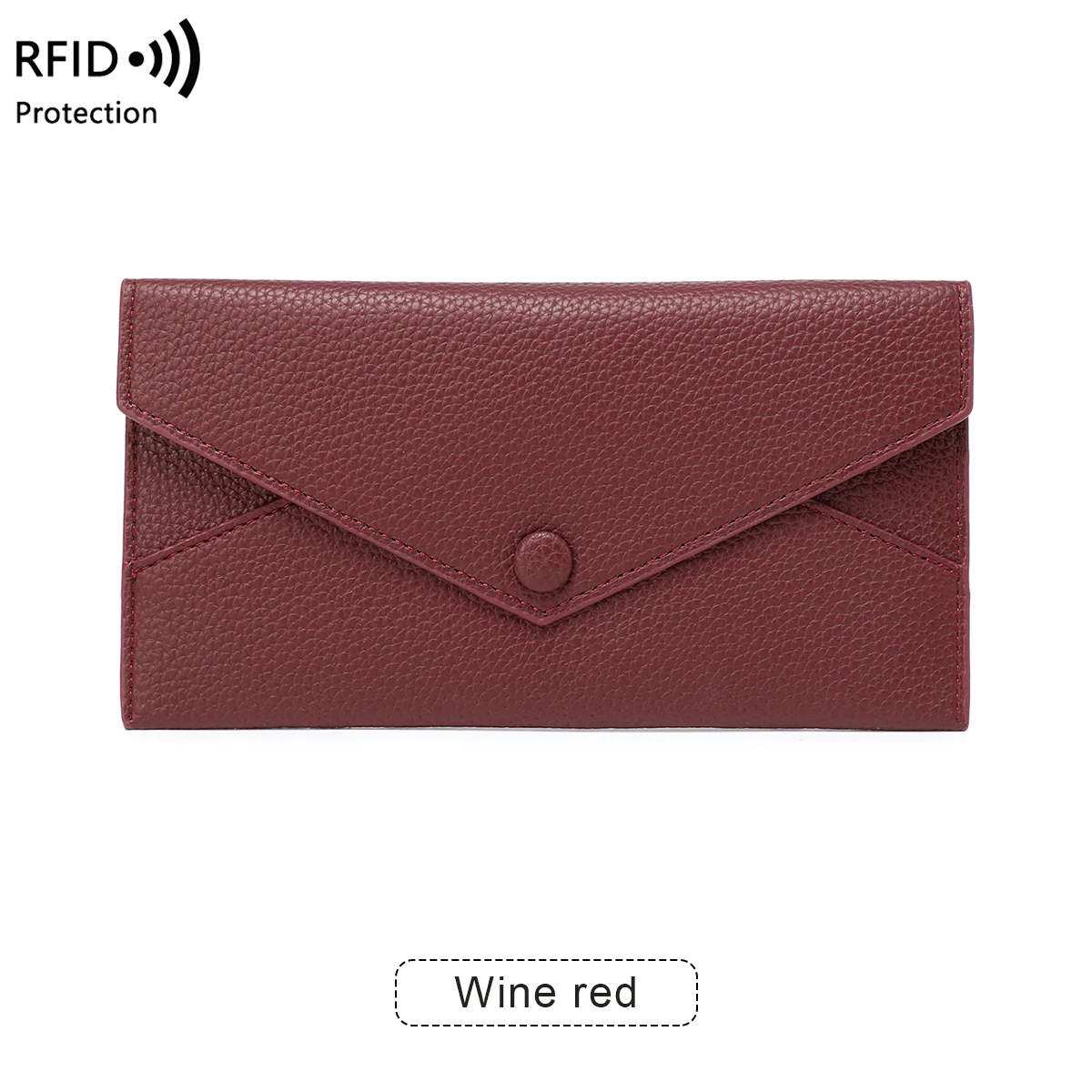 Długi portfel RFID z teksturą liczi – elegancka kopertówka damska Bordowy