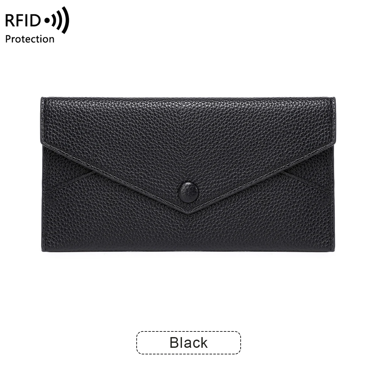 Długi portfel RFID z teksturą liczi – elegancka kopertówka damska Czarny