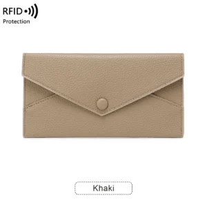 Długi portfel RFID z teksturą liczi – elegancka kopertówka damska Khaki