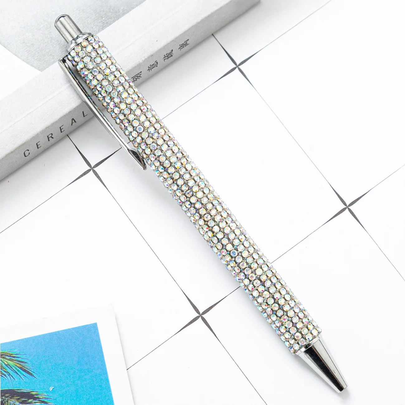 Długopis z kryształkami rhinestone luksusowy metalowy do biura Matowe srebro