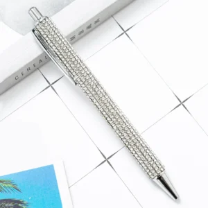 Długopis z kryształkami rhinestone luksusowy metalowy do biura Srebrny / szary