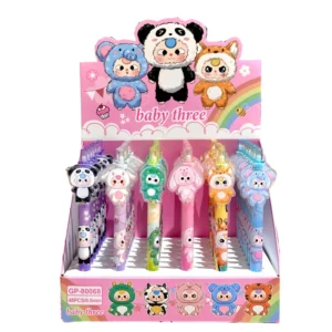 Długopisy żelowe 6 szt. 0,5 mm czarne z uroczym motywem dla uczniów Wielokolorowy