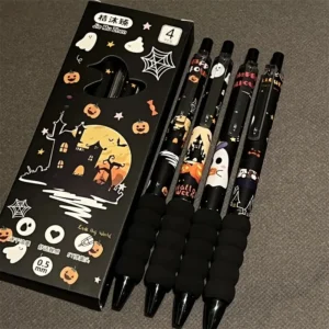 Długopisy żelowe Halloween 4 szt. 0,5 mm z motywem duchów, dyni i czarownic Czarny