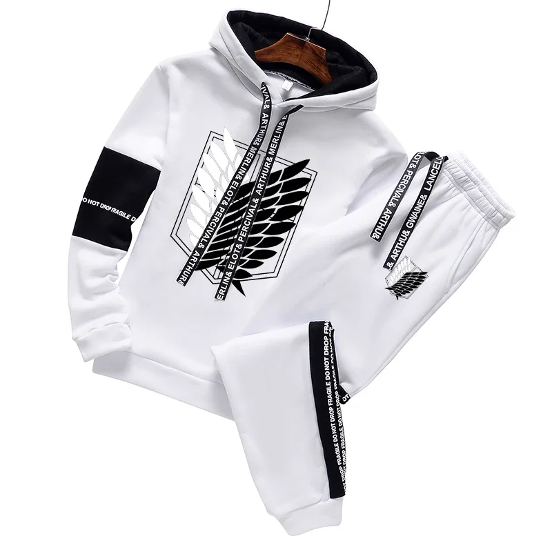Dres męski streetwear – bluza z kapturem i spodnie Biały zestaw